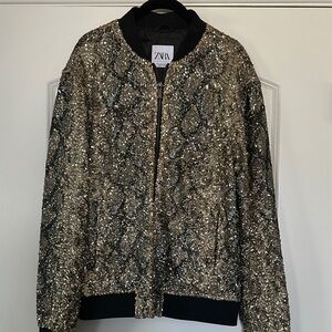 Zara Black & Gold Floral Bomber Jacket